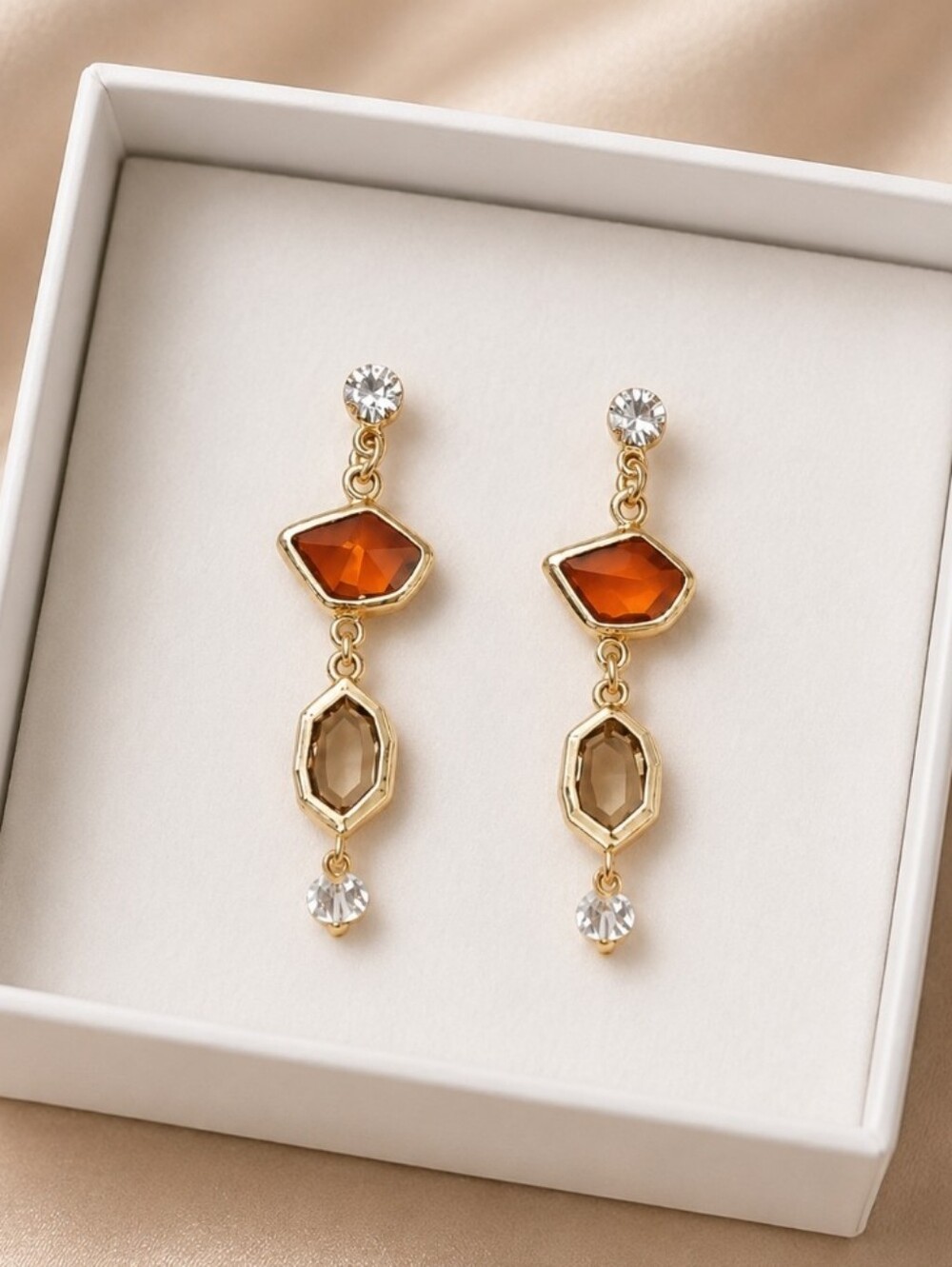 Anthropologie Dangle Earrings with Amber and Smoky Crystals